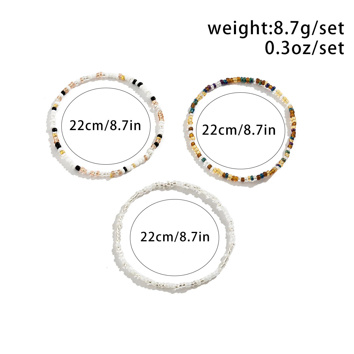 IngeSightZ Bohemian 3pcsset Multicolor Beaded Anklet Handmade Elastic Bracelet On The Leg Foot Summer Beach Jewelry 250606