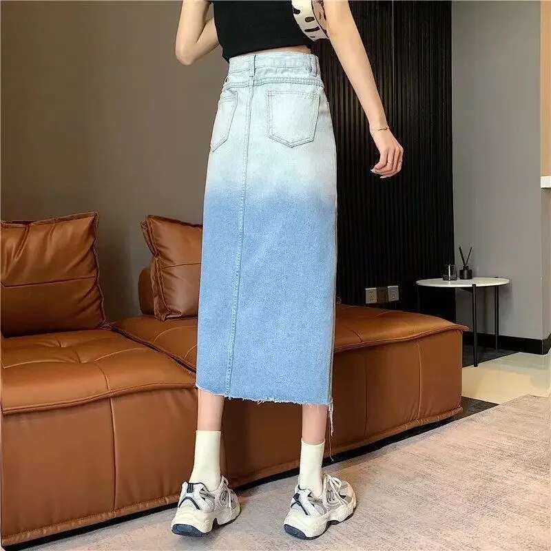 High Waist Jeans Skirts for Women With Slit Vintage A Line Aesthetic Clothing Sales Modest Korean Fashion Y2k Woman Denim Skirt