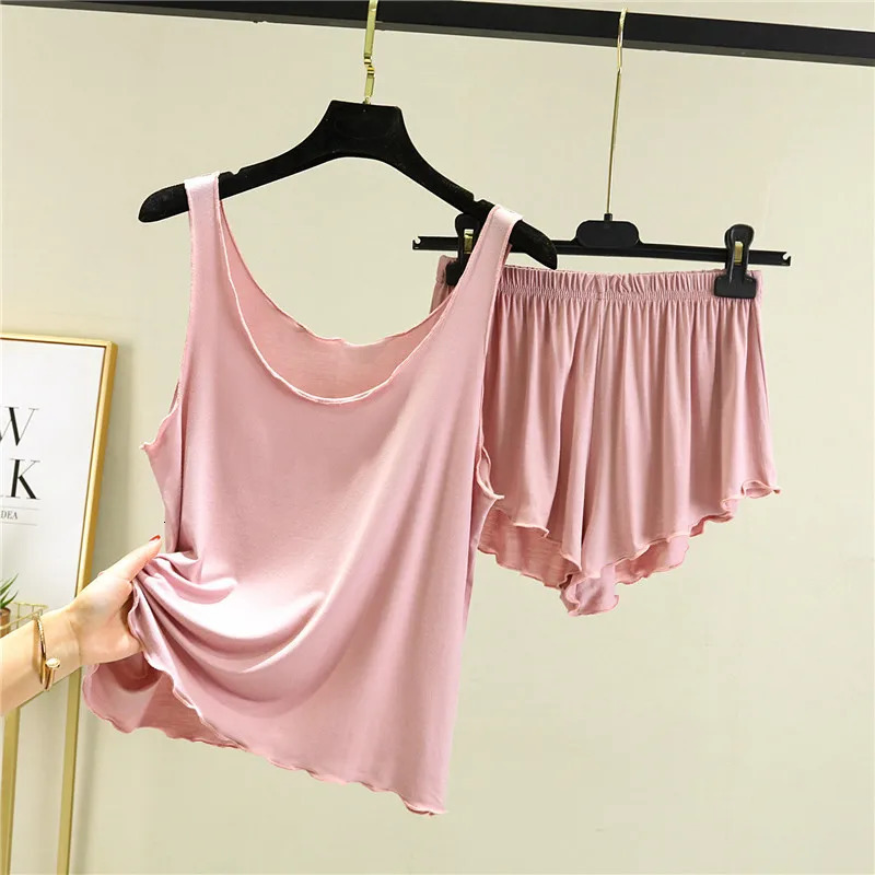 Casual Pyjama Pour Femme Summer Modal Tank Top Shorts Two-Piece Set Round Neck Sleeveless Home Wear Clothes Women Pajamas Suit 250616