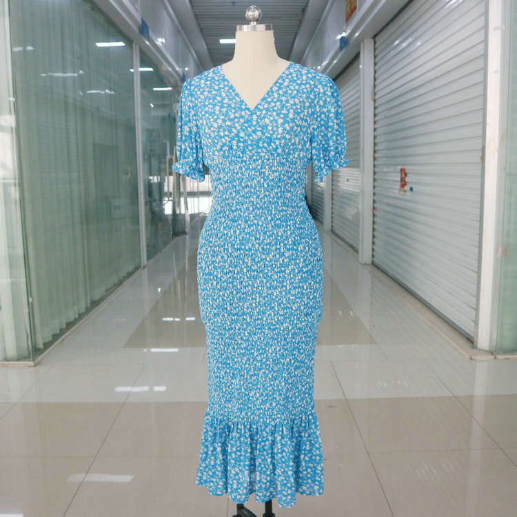 White Dress Robe De Designer Festival Womandress Robe 232ref Rayon Mermaid Hem V-neck Printed Dress 2025 Summer New French Style Womens Fashion