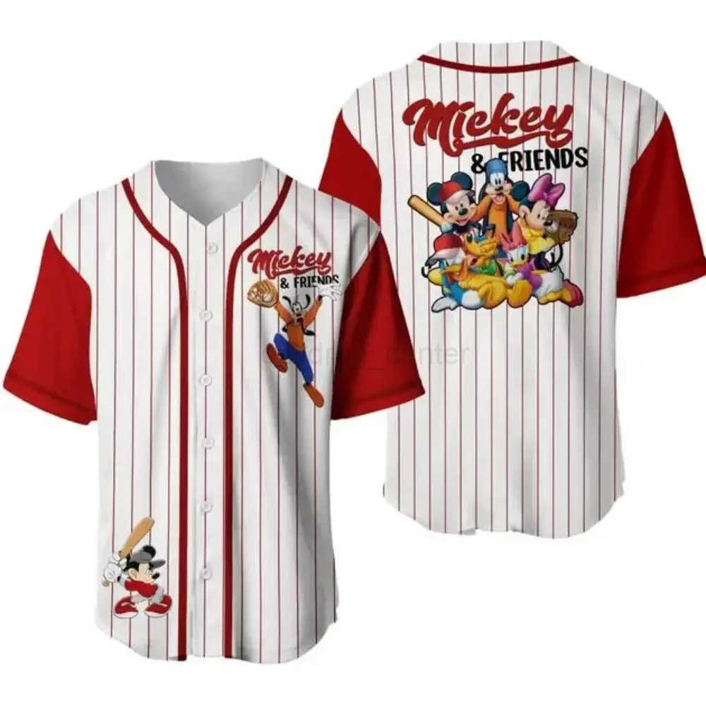 Disney Mens and Womens Mickey Mouse Baseball T-shirt Short-sleeved shirt Disney Family Baseball T-shirt Casual Sportswear W250617