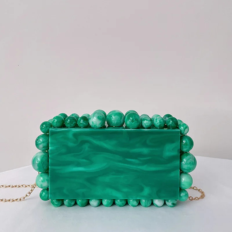 Acrylic Clutch Bag Women Designer Evening Party Beaded Purse Pink Green Purple Pearl Color 250614