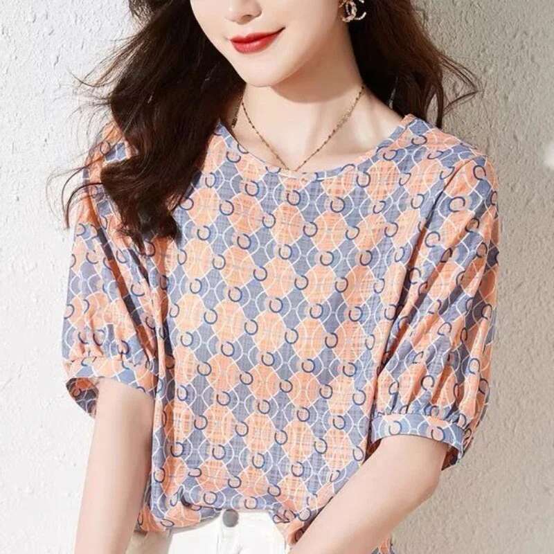 Chiffon with Short Sleeve Shirts Blouses for Women Round Neck Woman Top Blouse Elegant Luxury Xl Sale of High Quality Pretty S