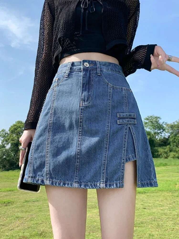 Trend 2025 New In High Waist Short Woman Denim Skirt Premium Stylish Cheap Luxury Elegant Clothing A Line Jeans Skirts for Women