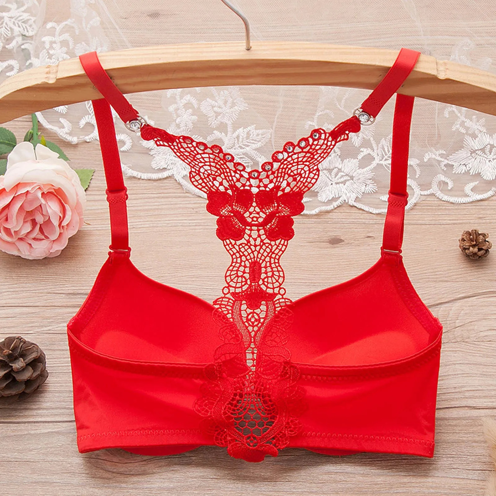 WomenS Bras Front Button Y-Shaped Butterfly Beautiful Back Gathered Sexy Bra With Steel Ring And Lace Adjustment Shockproof Bra 250617