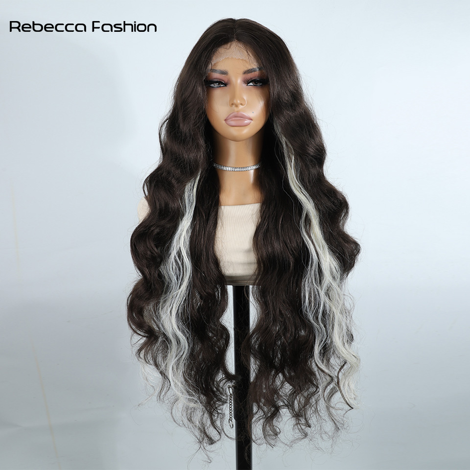 Rebecca Fashion Synthetic hair Lace Front Wig Cosplay 32" Lace Body Wave lace Wig part Wig Blonde Wigs For Women Wig