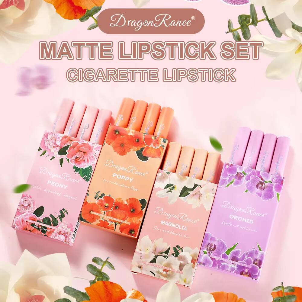 4pcs/set Creative Cigarette Lipstick Velvet Matte Long Lasting Lip Stick Sexy Non-Stick Cup Waterproof Lips Makeup happy