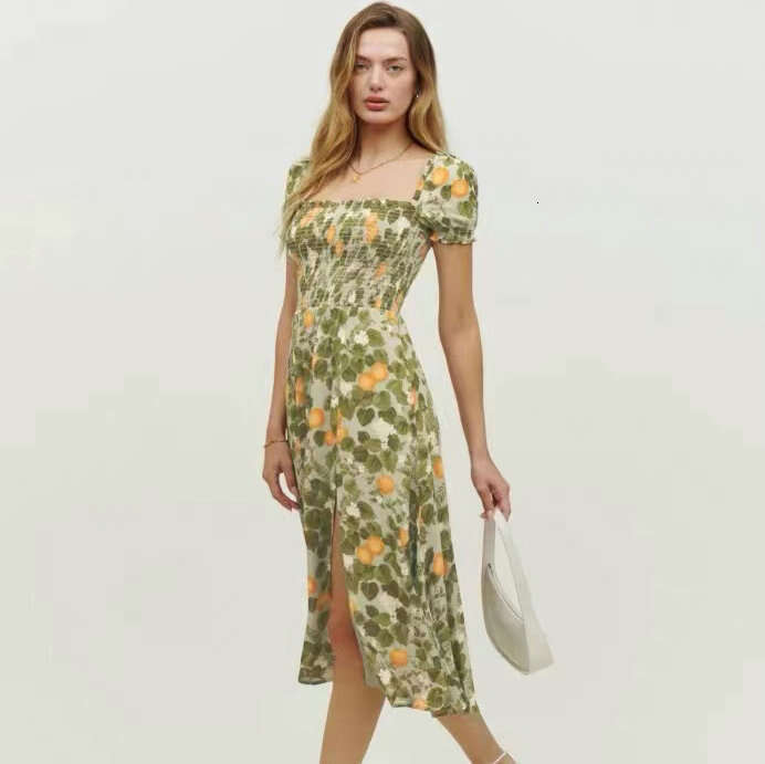Devise Luxury Dress Bodycon Dresses for Women N335 Summer 2025 Printed Over-the-knee Mid-length Slim Fit Split Dress French Style Womens Fashion
