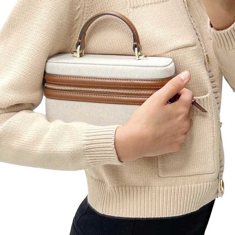 Womens Canvas Spliced Lunch Box Commuter Portable Shoulder Crossbody Small Square Bag Adjustable Shoulder Strap Z250617