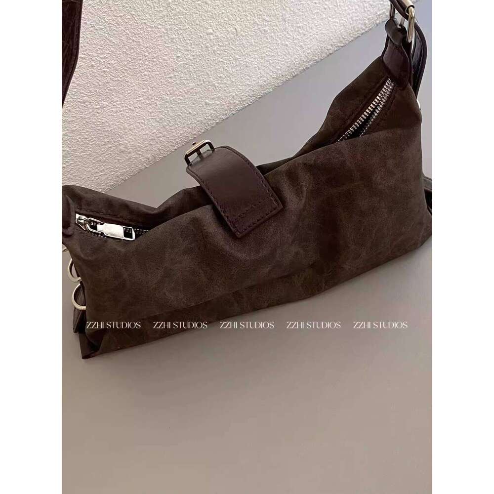 Studios Niche Design Brown Single Shoulder Underarm Motorcycle Bag Vintage Retro Style Hot Girl