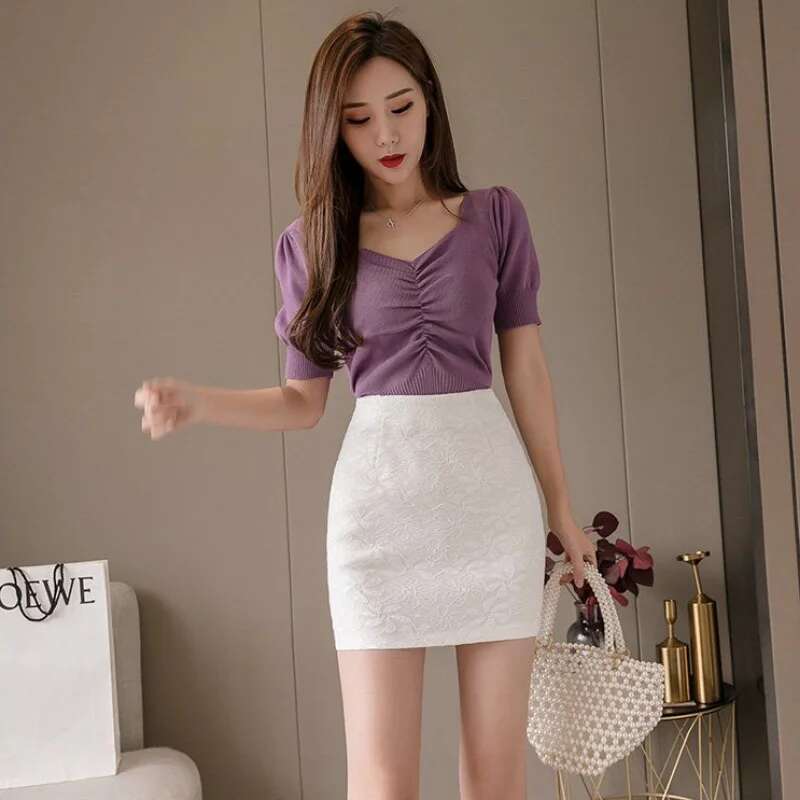 White Office Black Skirts for Women Formal Wrap Clothing Tight Lace Womens Skirt Chic and Elegant Trend Streetwear Summer 2025 V