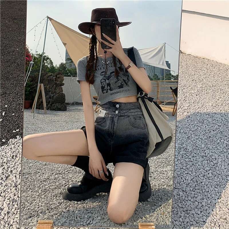 Ripped Denim Womens Shorts High Waist Wide Short Pants for Women To Wear Y2k Harajuku Elegant Design Fashion Jeans Trend 2025 XL