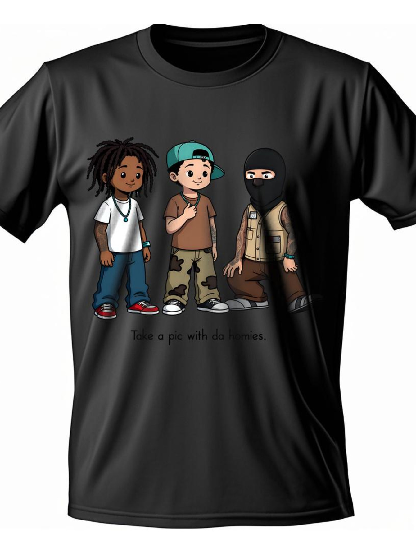 Dongdumaoyi Men Cotton Black Cartoon Adult 180G Boy Short Sleeve White Round Collar T Shirts S-3Xl 76e1