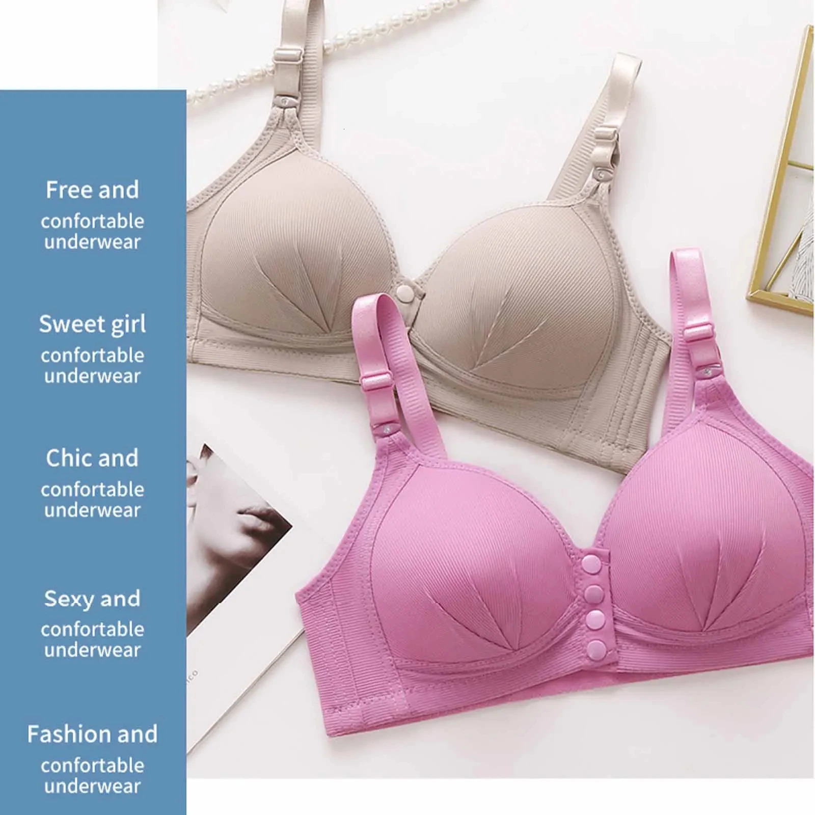 Large Size Front Buckle Sexy Push up WOMENS Bra Adjustable Thin Cup Breathable Comfortable Middle-aged Mom Ladies Underwear 250617