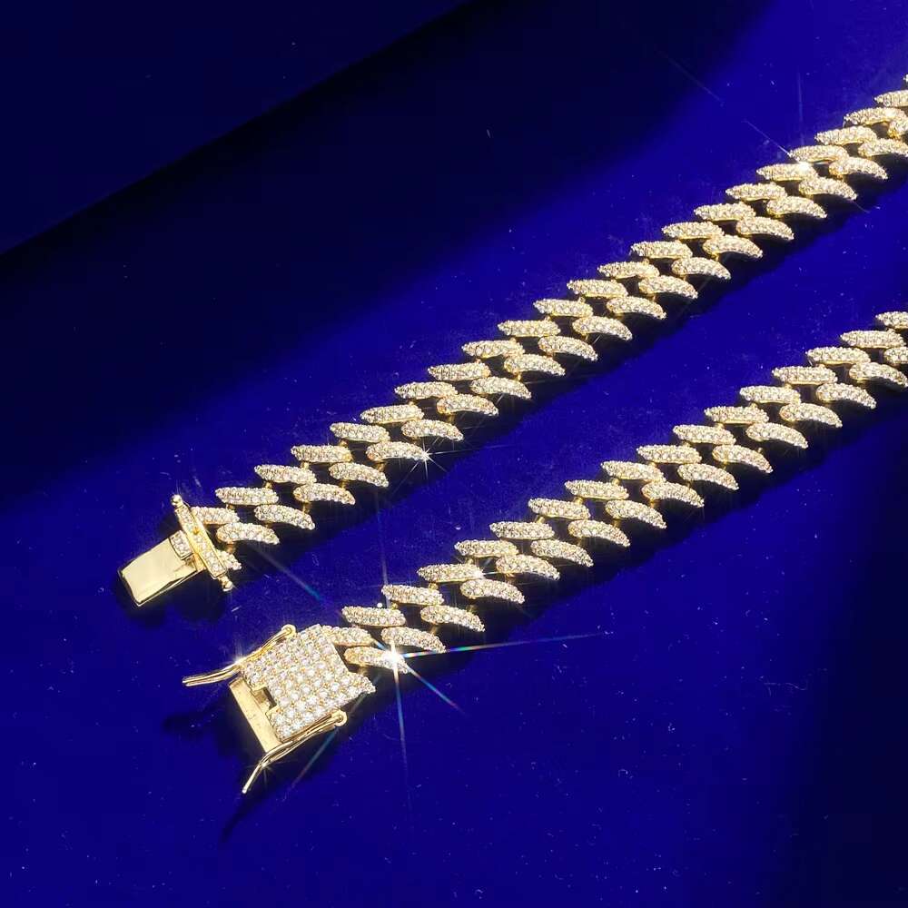 New Design 12mm Fashion Jewelry Mens Cuban Link Chain 925 Sterling Silver Iced Out Vvs Moissanite Gold Plated Hiphop Cuban Chain