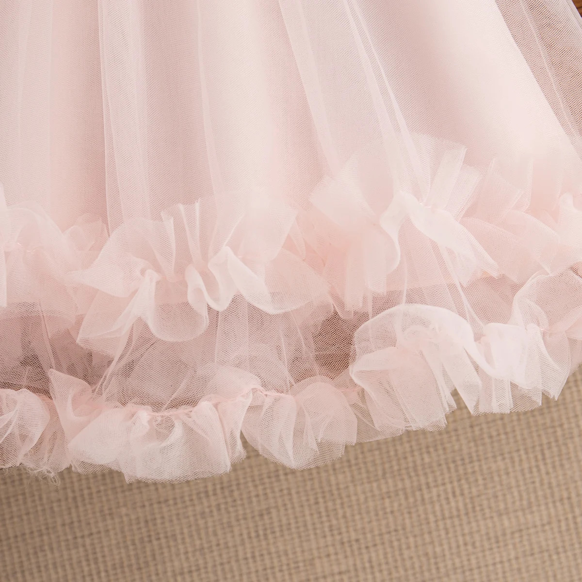 Baby Girl Pink Dress Flower Sweet Sleeveless Feather Gauze Princess Dress Wedding Party Dress for Kids Girl 250617