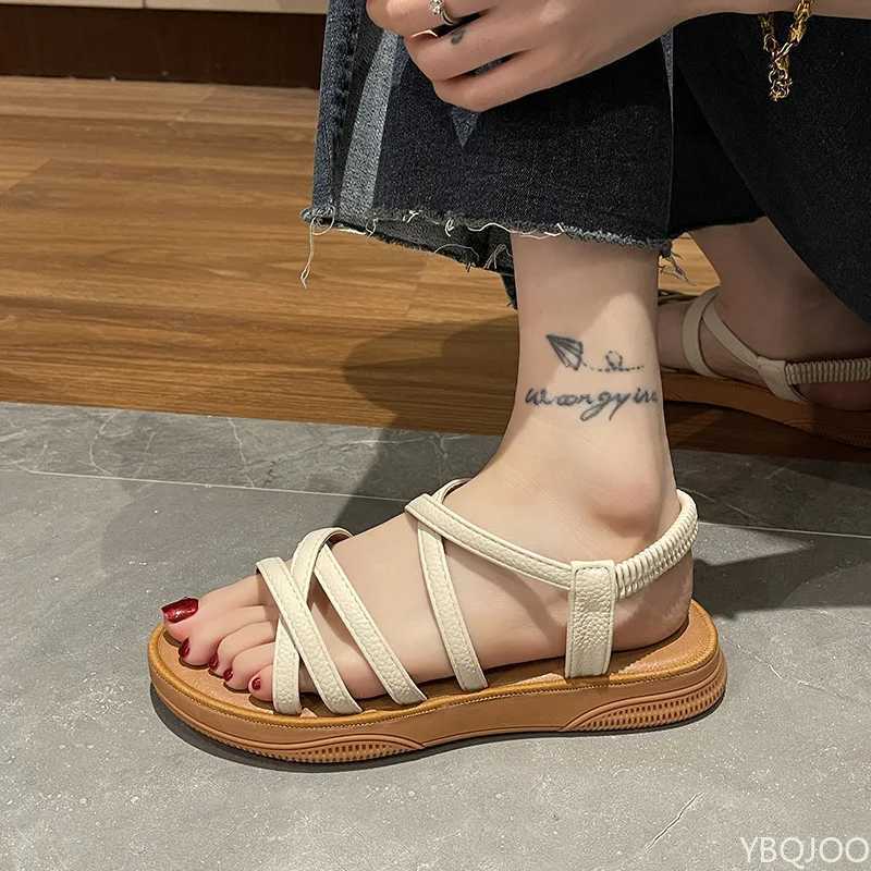 Womens Flat Bottomed Elastic Band Soft Sole Summer Sandals for Comfort Leisure Flat Bottomed Non-Slip Sandals for Women Z250617