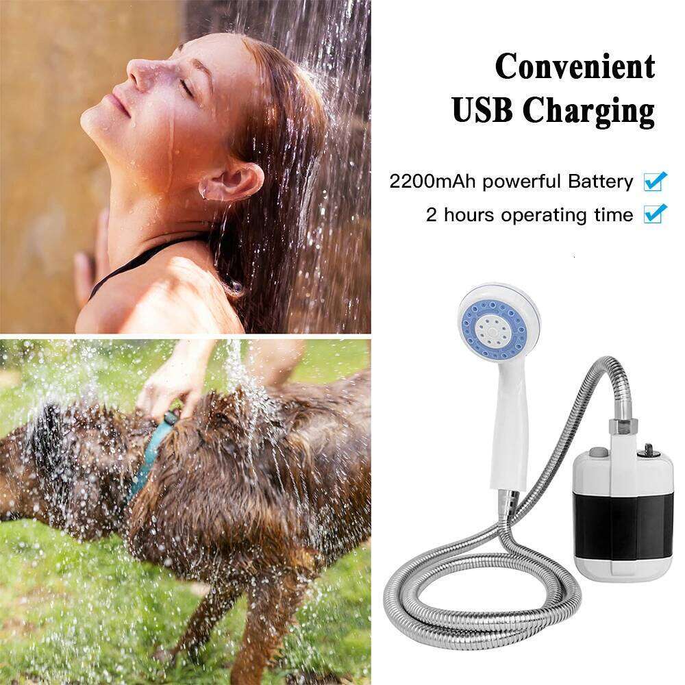 Rechargeable Portable Camping Shower Head Bathing 3.7V Pump 4.9ft for Outdoor Travel Hiking Beach Pet Cleaning Equipment