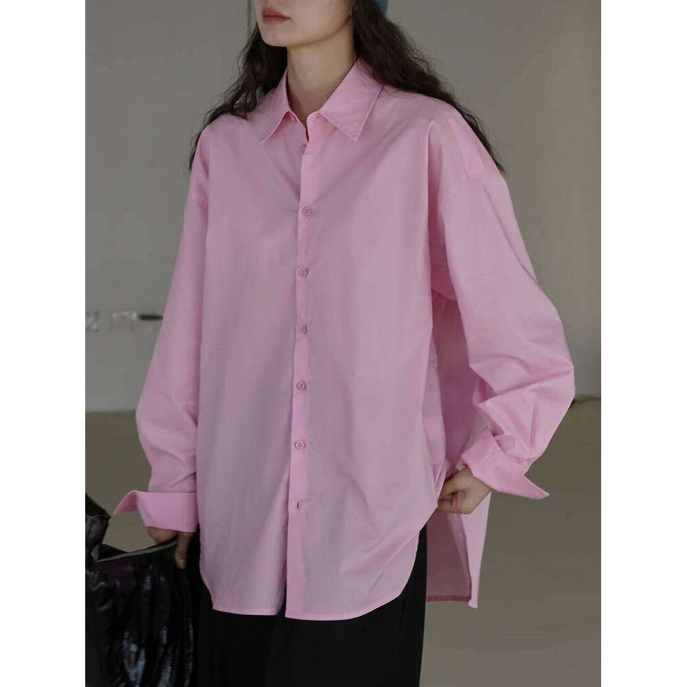 Autumn and winter women's casual solid color lapel long sleeved loose fitting shirt