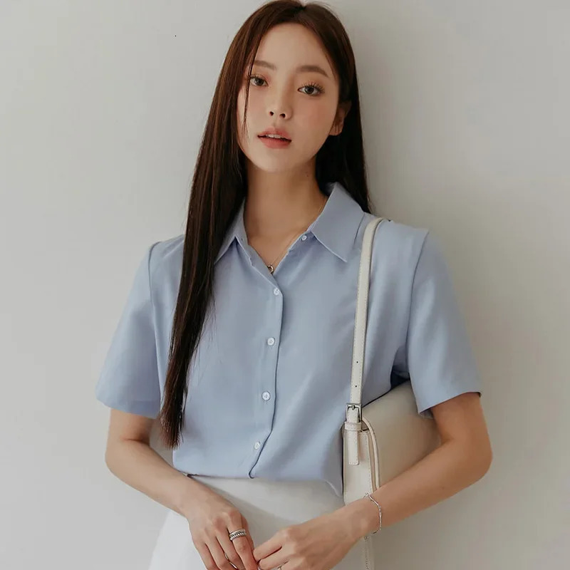 WomenS Korean Chiffon Fashion Cardigan Top Female Summer Loose Thin Trend Slim Versatile Short Sleeve Lapel Neck Shirt 250616
