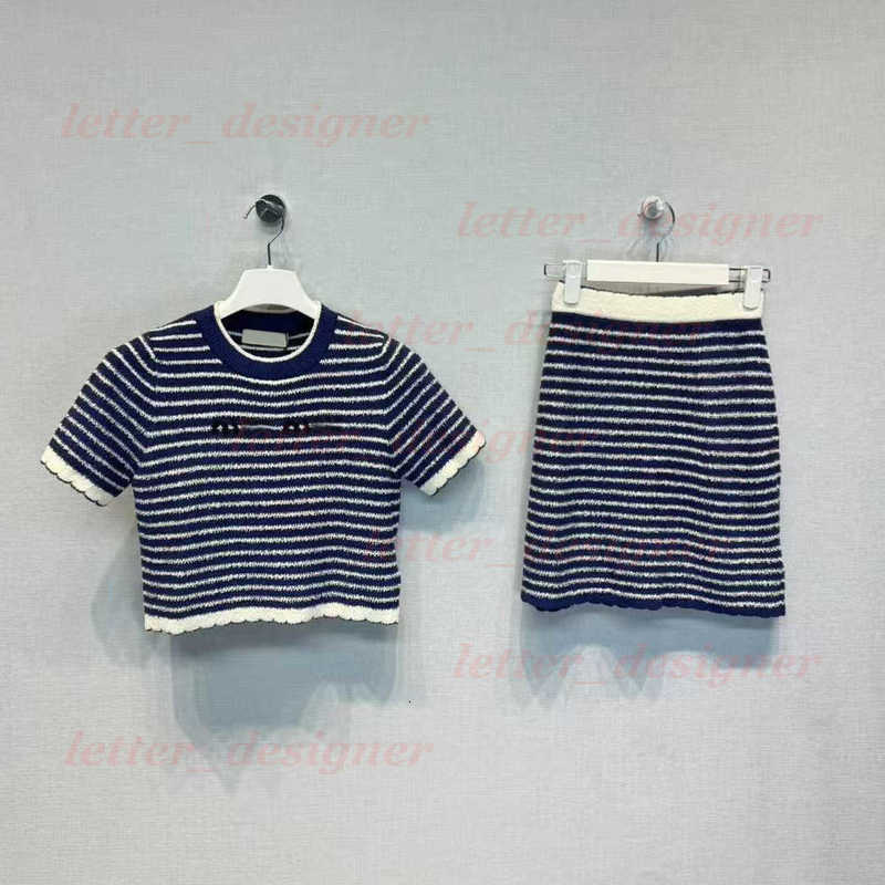Designer Two Piece Dress for women mirror quality Women's Clothing Brand 25 Summer New Color-Block Letter Short-Sleeve Knit Shirt Striped Slim Fit T-Shirt Skirted