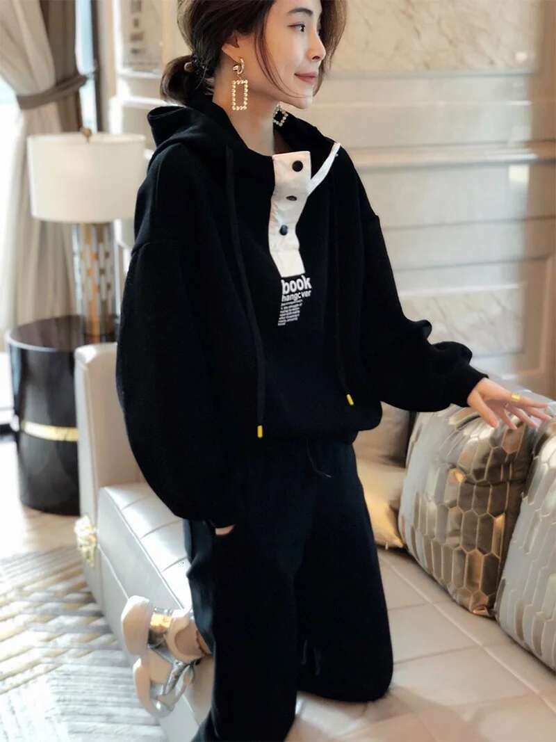 Sport Sweatshirts for Women Baggy Hoodies Loose Tops Pants 2 Piece Set Hooded Harajuku Fashion Autumn and Winter Female Clothes
