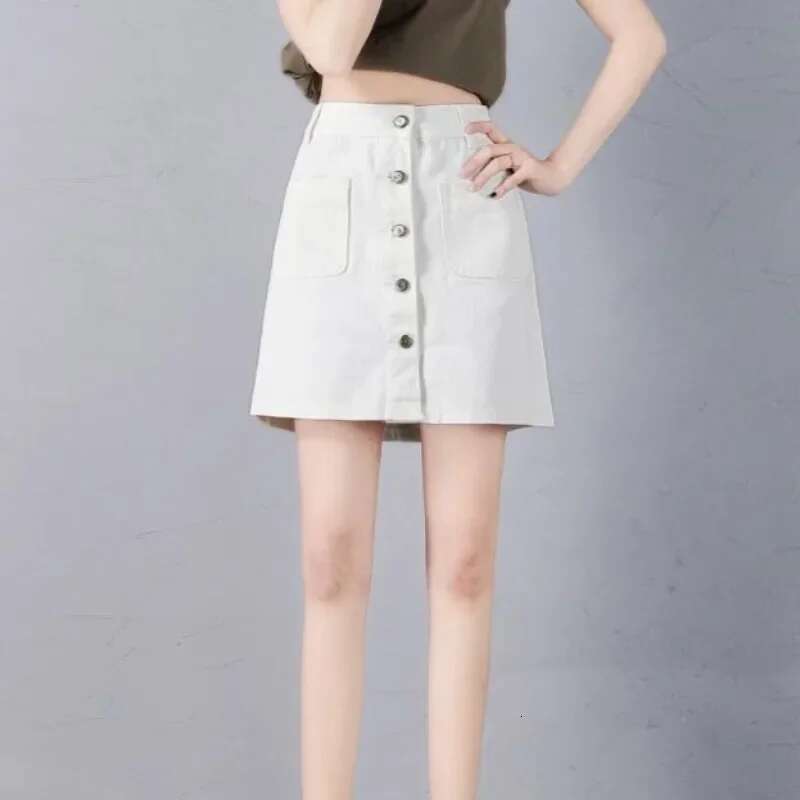 White Midi Jeans Skirts for Women High Waist A Line Clothing Sales Aesthetic Korean Style Modest Trend 2025 Woman Denim Skirt