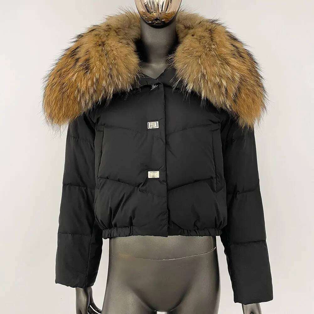 2024 New European Fashion White Duck Women Real Raccoon Fur Coat Female Warm Down Jacket Winter Autumn