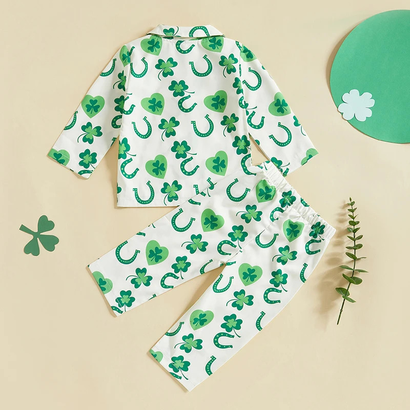 Infant Irish Pajama Set with Long Sleeve Button-up Tops and Pants for Toddlers - 2 Piece Sleepwear Outfit for Babies 250617