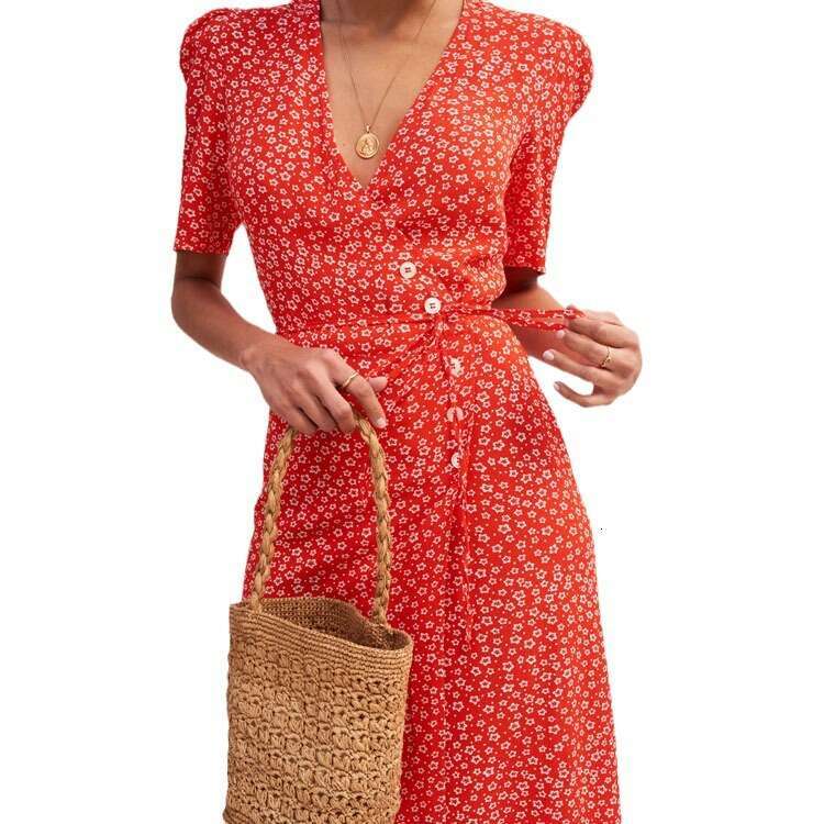 Partydress Dress Designer Luxury Dress Undefined 114#2025 Button Tea Wrap Dress Summer New French Style Womens Fashion