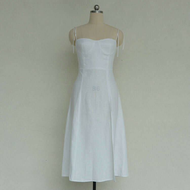 Buttock Sexy Women Dress Partydress N016 Spaghetti Strap Summer Cotton Linen 2025 High-end Mid-length Sexy Backless Split Dress for Women