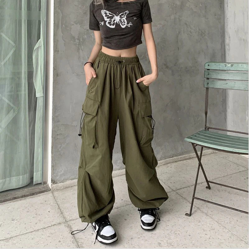 Casual Joggers Cargo Pants Women Solid Low Waist Pants Drawstring Wide Leg Baggy Trousers Y2k Streetwear Oversize Sweatpants 250616