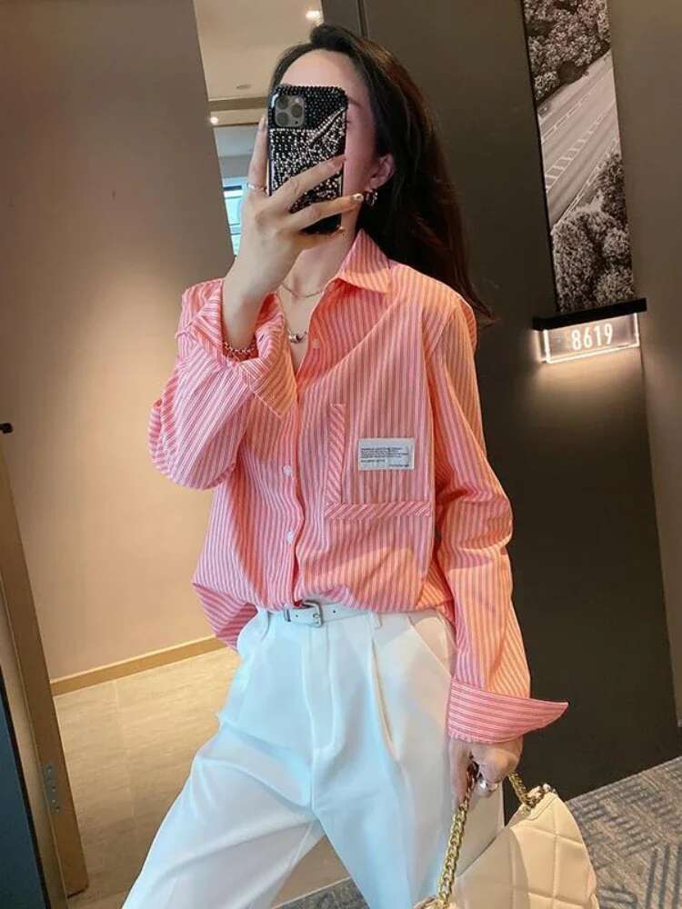 Womens Shirt and Blouse Little Fresh Lapel Female Tops Commuting Korean Reviews Clothes Youthful Elegant Fashion 2025 Aesthetic