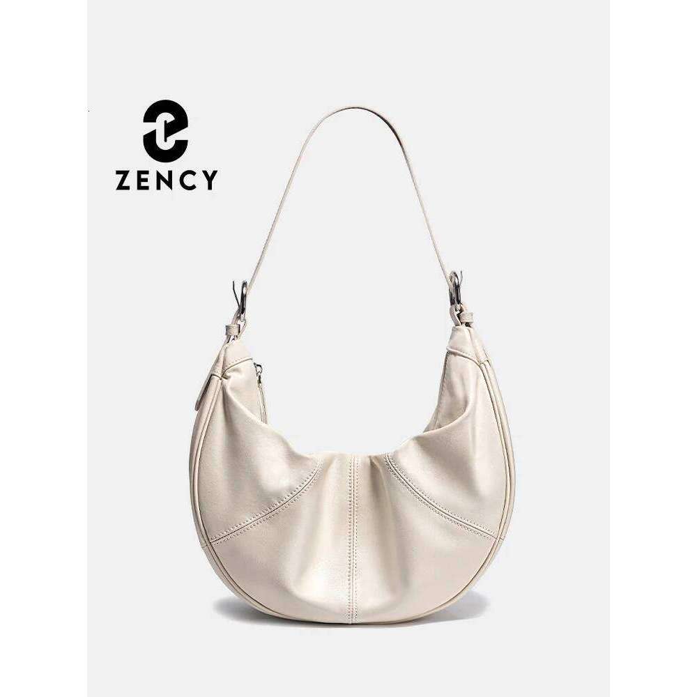 Zency New Trendy Beige Soft Leather Hobo Bag Large Capacity Handbag Stylish Crossbody For Fashion Girls