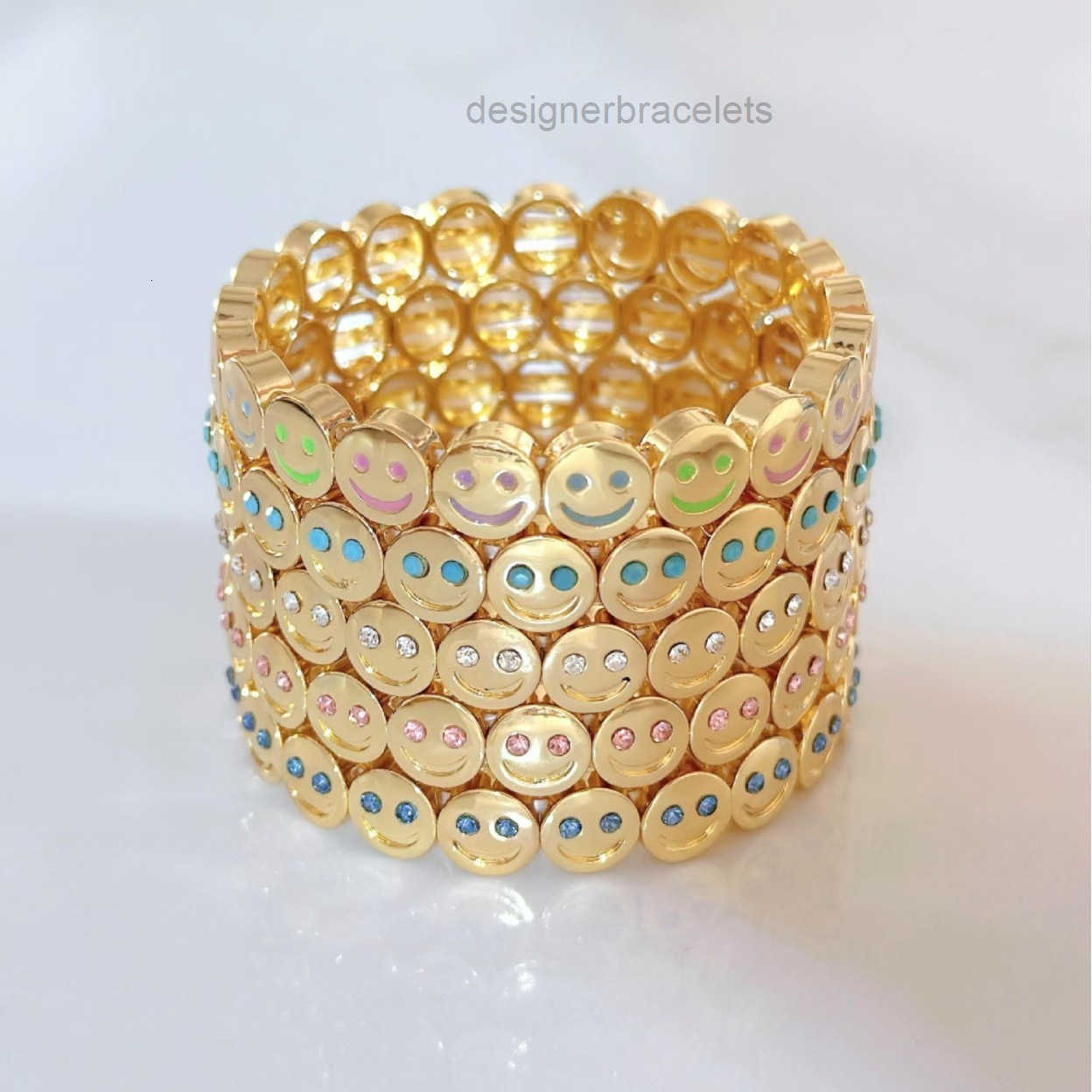 Gold Plated Copper metal Mixed color Smile Rhinestone 8mm width bracelet jewelry findings Supply DIY Elastic 250322