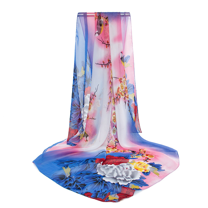 K1051 95 Large Size Chiffon Printed Square Scarf Women's Korean Style Silk Scarf Head Scarf Square Scarf Sunscreen Decorative Scarf