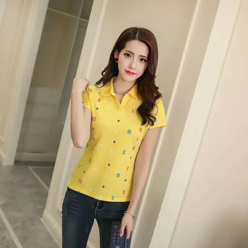 Short Sleeve Polo Neck T Shirt for Women Graphic Woman Tshirt Womens T-shirt Y2k Fashion Casual Tops With Collar New On Offer