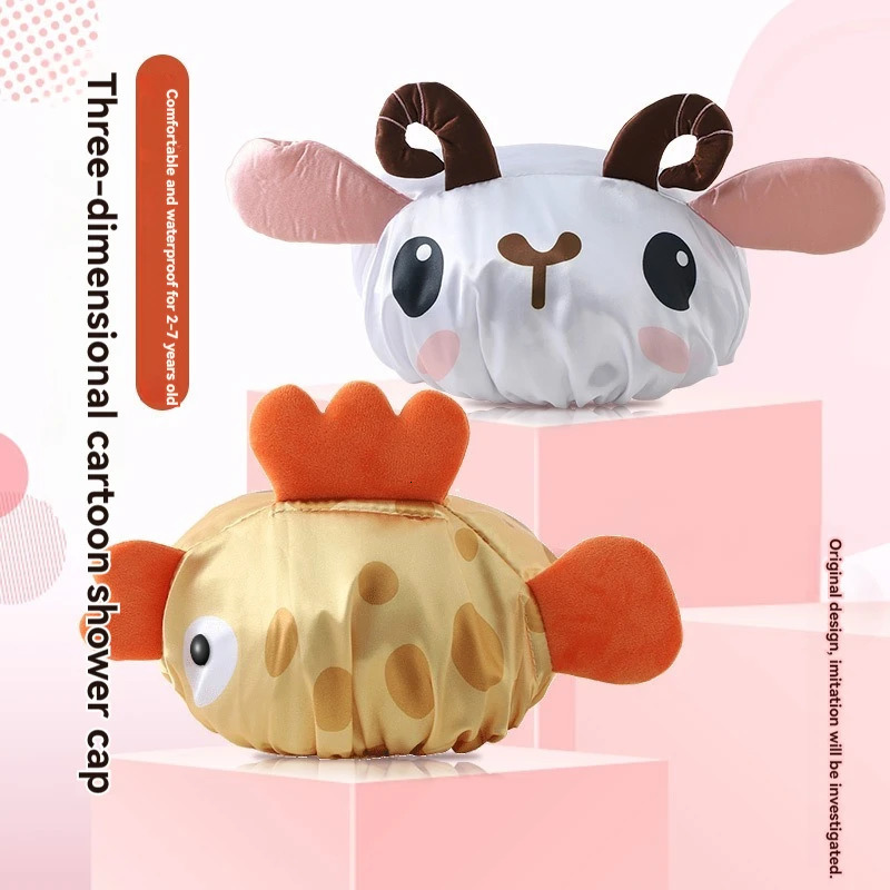 Childrens Double-layer Shower Cap for Girls Thickened Waterproof Bathing Cap Cute Cartoon Baby Shower Hat 250617