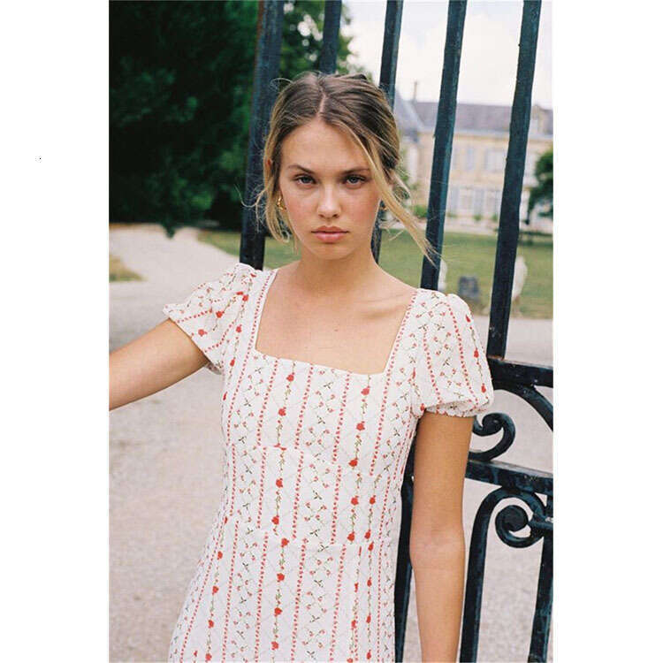 Beach Dress Dresses for Woman Designer Summer Dresses N326with Square Neck Chiffon Printed Mid-length Dress 2025 Summer French Style Womens Fashion