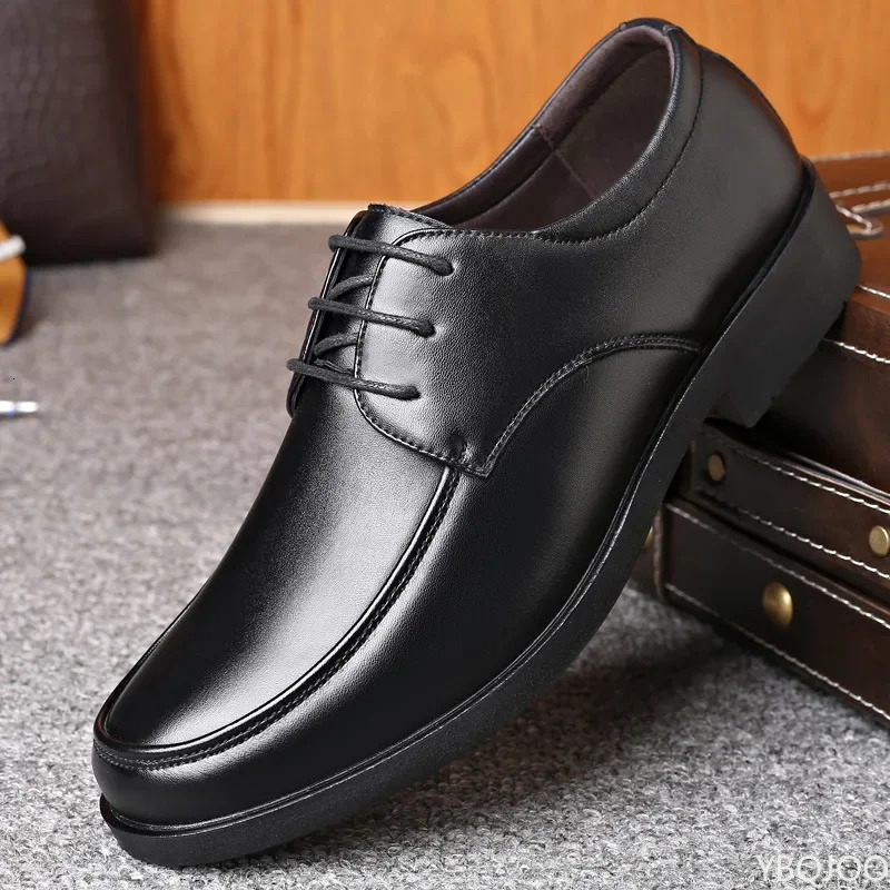 Mens business Shoes Round headed formal leather shoes Black casual work shoe Non slip lace up Male Loafers Zapatos Homme 250613