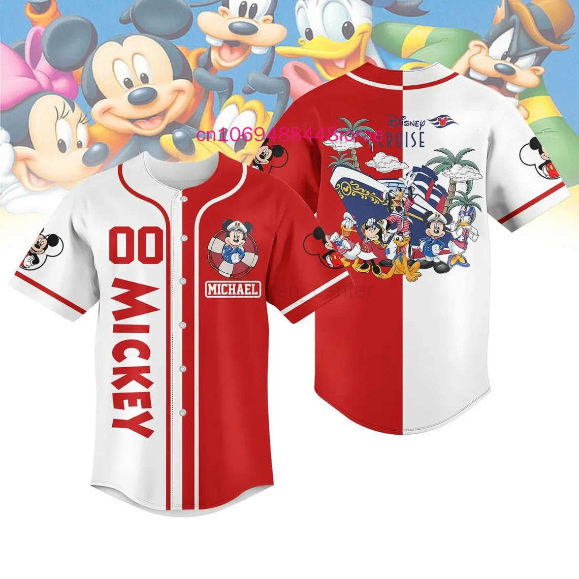 Disney 2025 New Mickey Disney Cruise Baseball Jersey Customized Name 3D Printed Mens Womens Childrens Casual Street Baseball Shirt W250617