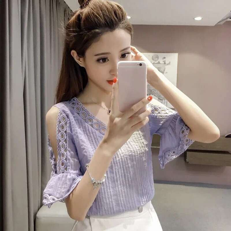Woman Top Shirts Blouses for Women Sexy Half Sleeve Chiffon Cute and Elegant Clothing Trend 2025 Youthful Clothes Basic Social