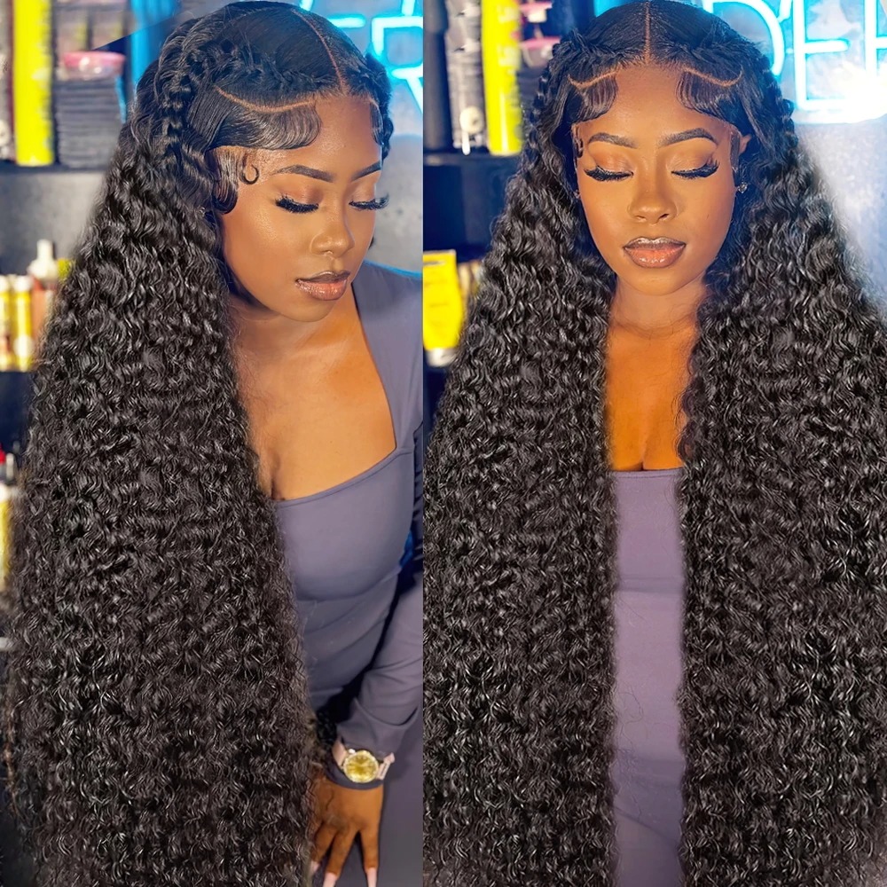 250 Density Invisible Strap 360 HD Full Lace Glueless Wig Deep Wave Frontal Wig Human Hair 30 Inch Water Wave Lace Front Wig Synthetic