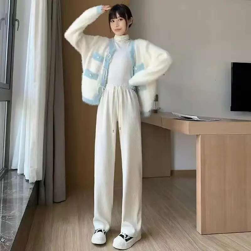 Pants for Women Fluid Woman Trousers High Waist Straight Leg Korean Fashion Trends 2025 Chic and Elegant Casual Cotton Quality G