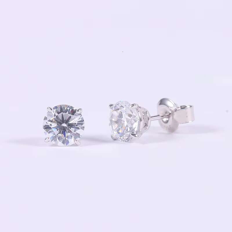 Classic Size Optional Solitaire Moissanite Diamond Stud Earrings 4mm 5mm 6mm 6.5mm 7mm 8mm 925 Sterling Silver Stud Earrings
