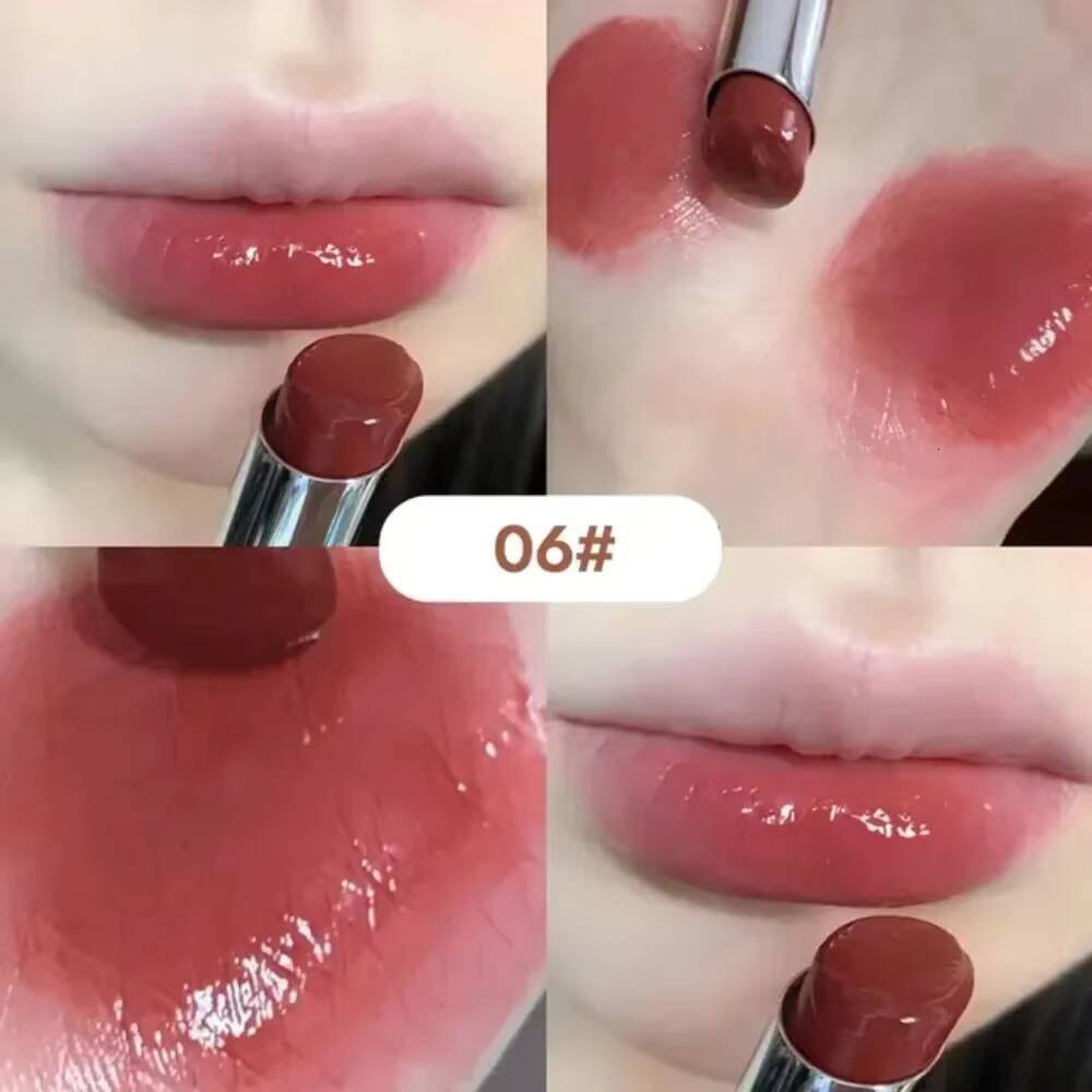 6 Colors Silky Glossy Lipstick Gege Bear Pump Lips Moisture Water Bomb Comfortable Ultra Sheen Non-Stick Cup Lip Balm happy