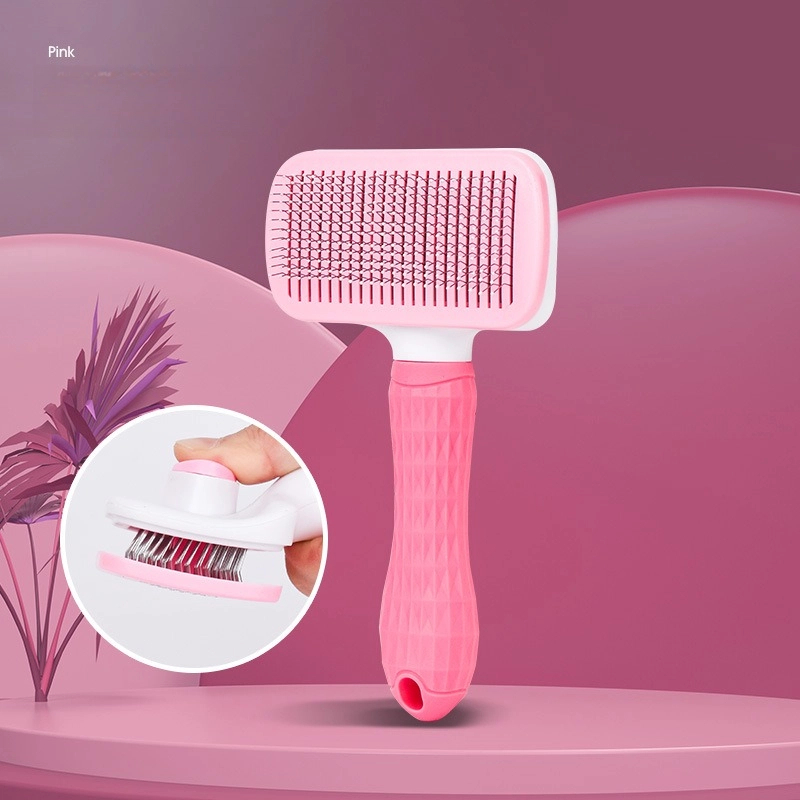 Self-Cleaning Pet Hair Removal Comb for Cats & Dogs - Gentle Grooming Deshedding Brush with Easy Clean Button