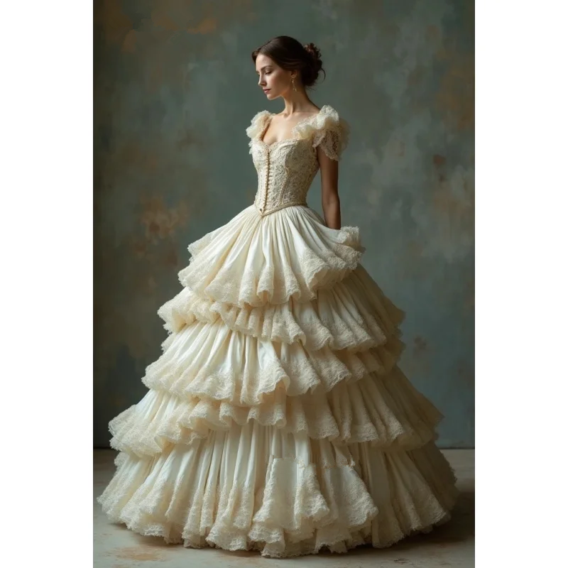 Vintage Victorian History Wedding Dresses Ruffles Ruched Corset Lace-up Fairy Princess Medieval Bridal Gown Ourfit Customsized