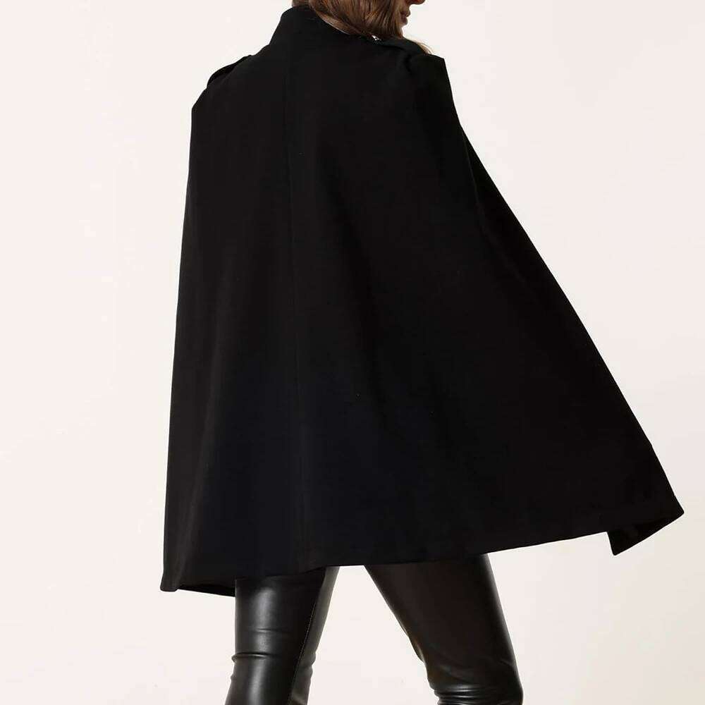 TWOTWINSTYLE Solid Patchwork Pocket Coats For Women Stand Collar Cloak Sleeve Spliced Double Breasted Temperament Coat Female