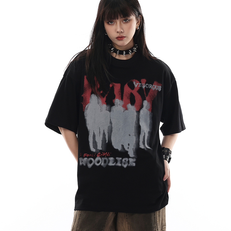 Vintage American Style Cotton Short Sleeve T-Shirt for Women Breathable Casual Summer Streetwear Couples Hip Hop Top Trendy Loose Fit